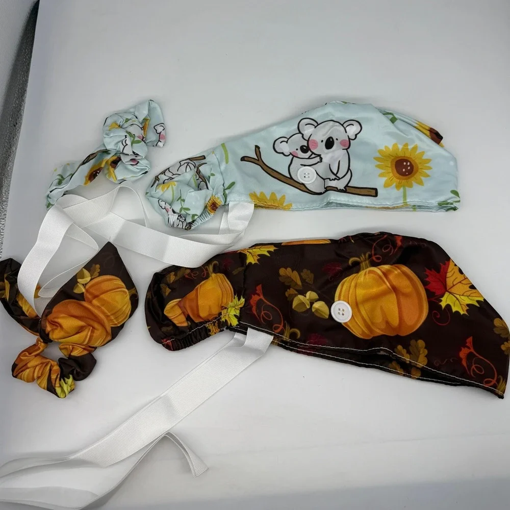 Ponytail‎ Scrub Cap For Women 2 Pack Pumpkin & Koalas Working Hat